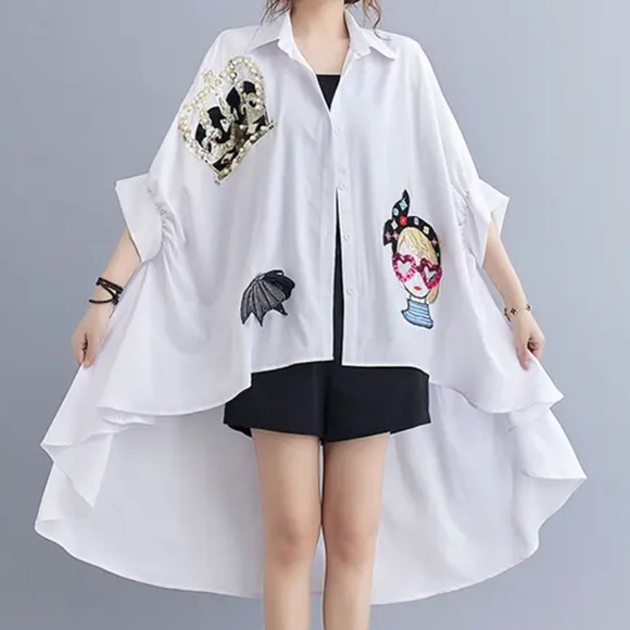 Fabulous Crystal Beaded Oversized Asymmetrical Top - Picture 2 of 14